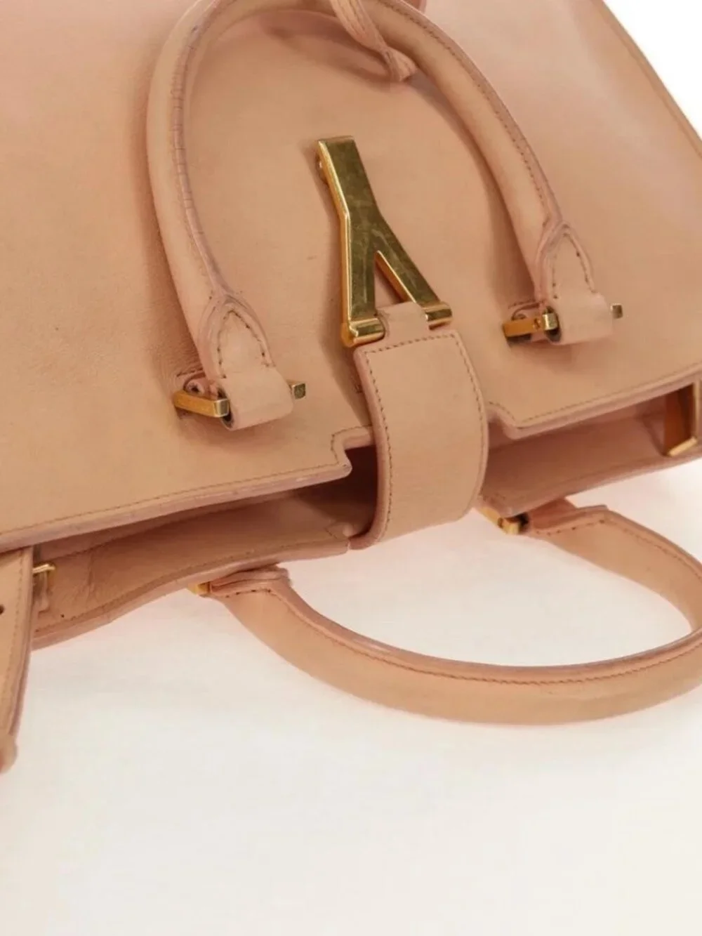 SAINT LAURENT Petit Kabas Hand Bag Leather 2way Pink Gold Auth - Picture 13 of 15